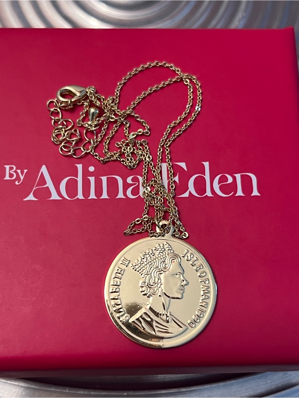 Adina Eden Gold tone  Coin Pendant Necklace of Queen Elizabeth Necklace